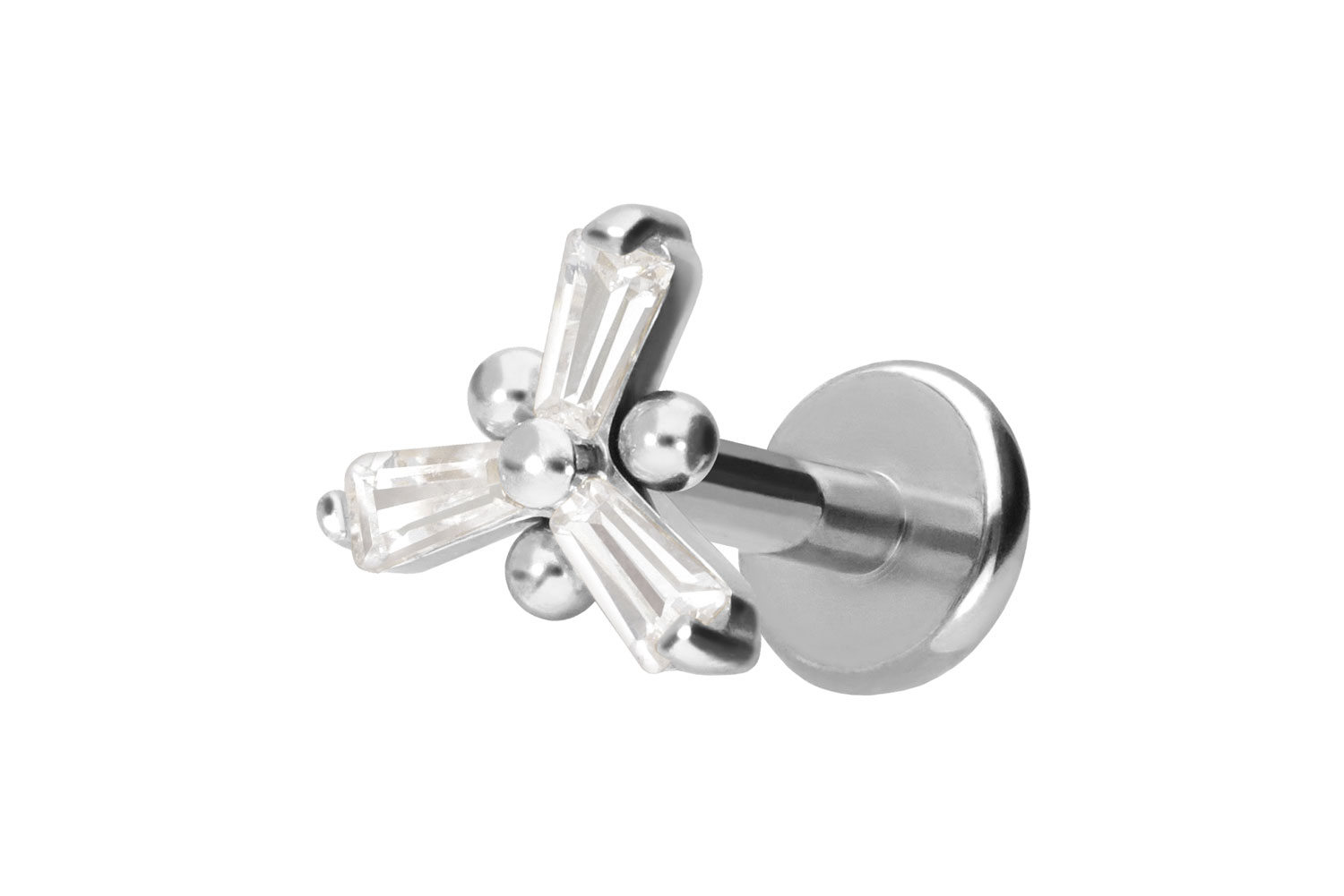 Titan Labret Piercing mit Push Fit KRISTALLBLUME